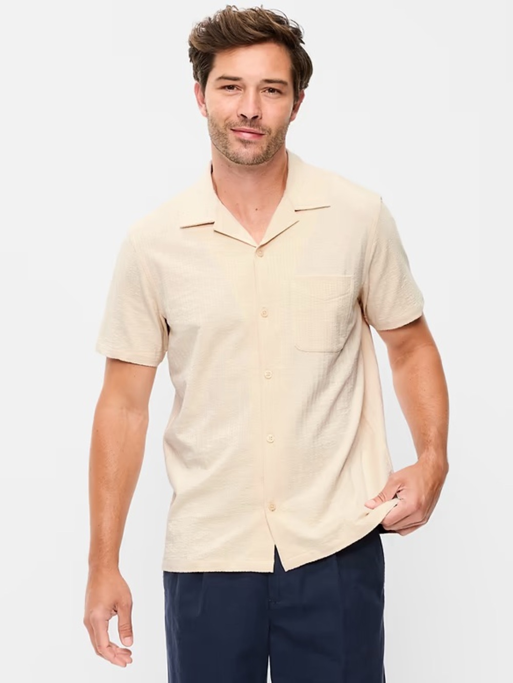 Men’s Old Navy Cuban Collar Short Sleeve Shirt Beige/Cream XXL